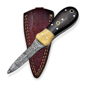 Cuchillo de Acero de Damasco de Alta Calidad con Funda de Cuero para Acampar al Aire Libre y Cazar, con Cubierta de Cuero - Product Image 1