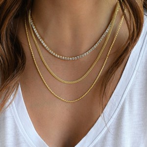 Collar de eslabones cubanos Collar de cadena chapado en oro de 14K de Plata de Ley 925 Collar de oro delicado - Product Image 3