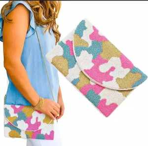 Pochette de broderie avec pierre travail Imitation perle Vintage papillon solide ensemble complet lien chaîne breloque sac - Product Image 4