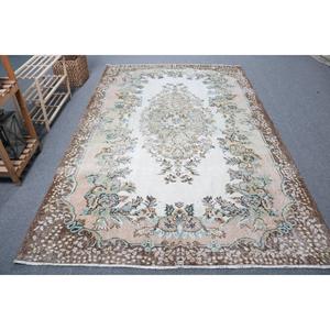 Turkish Large Rug, 5.8x9.3 ft Vintage Rug, <b>Brown</b> <b>Wool</b> Rug - Product Image 1