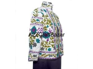 <b>Women's</b> Winter/Spring/<b>Summer</b> <b>Jacket</b> with Indian Suzani Embroidery Floral Pattern Cotton Fabric Cotton Filled Gift Her - Product Image 4