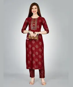 最新流行新设计重型莫代尔刺绣工作服材料巴基斯坦和印度连衣裙现成的情侣库尔塔套装