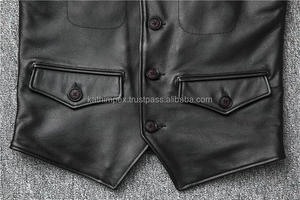 Chaleco de cuero negro personalizado OEM para hombre con 4 bolsillos y botones de cuerno ropa exterior transpirable para primavera y otoño estilo informal - Product Image 6