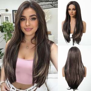 DWY Frontal Lace Layered Mixed <b>Brown</b> <b>Wig</b> Natural Synthetic with Transparent Lace Color Mixed <b>Brown</b> - Product Image 2