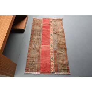 Alfombra Turca Vintage de Gran Tamaño, 220 x 370 pies, Color Rojo Beige, Ecológica, Estilo Clásico, Rectangular, Diseño Abstracto de Patchwork, Alfombra de Lana - Product Image 1