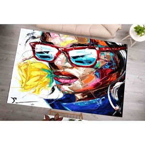 Tapis coloré avec portrait de femme style graffiti : Décoration moderne pour la maison, tapis à poils doux - Product Image 1