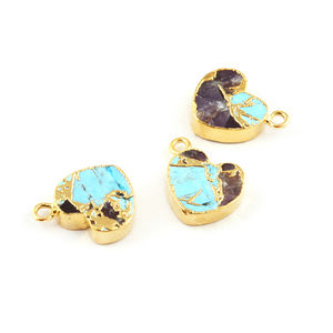 Superbe look en forme de cœur mohave améthyste cuivre turquoise connecteur de pendentif diy plaqué or petit cœur connecteur de charme de pierre précieuse - Product Image 5