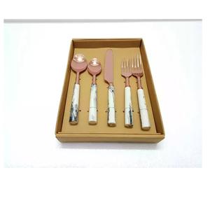 Rose <b>Gold</b> Plated <b>Cutlery</b> <b>Set</b> of Five New Metal Flatware <b>Set</b> With Marble Handle New Design Metal <b>Cutlery</b> <b>Set</b> in Premium Quality - Product Image 2
