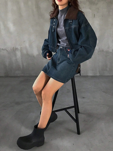 Veste en jean courte pour femme, design color block de haute qualité, dernière collection, best-seller, prix abordable, confortable - Product Image 2