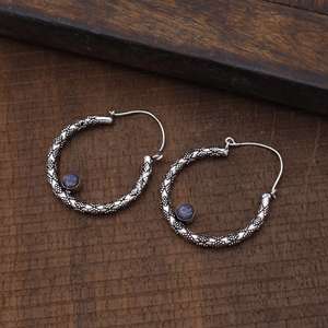 Exclusive New Arrival Tribal Design Hoop Jewellery Sterling Silver <b>Fine</b> <b>Earring</b> Women Girl Fashionable Ethnic Trendy Gemstone - Product Image 3