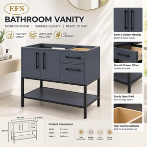 Meuble de salle de bain moderne en bois massif écologique avec miroir encadré finition acier bleu pour usage hôtelier - Product Image 1