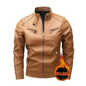 <b>Men's</b> Solid Color Baseball Uniform <b>Jacket</b> Leather <b>Jacket</b> with Zipper Plus Size Winter Outdoor Canvas for Fall Season - Product Image 1