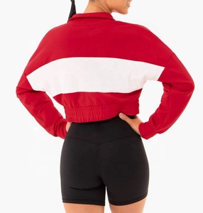 Haut court surdimensionné à manches longues pour femmes personnalisé 95% coton 5% Spandex Gym Hoodie brodé sur le devant Fitness Pull - Product Image 6