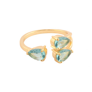 Anillo de estilo religioso para niñas y mujeres, diseño atractivo, 4x6mm, piedra de corte de pera, cuarzo azul cielo, anillos ajustables chapados en oro - Product Image 1