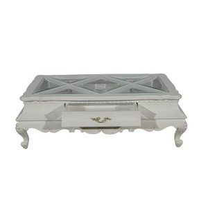 Mesa de Centro para Sala de Estar, Mesa de Té de Madera de Caoba con Cajón, Mesa de Centro Tallada a Mano, Mesa de Centro Blanca, Muebles de Estilo Francés - Product Image 5