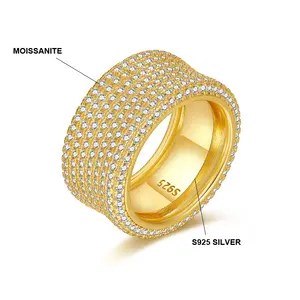 Anillo de Lujo Estilo Hip Hop con Incrustaciones de Moissanita, Chapado en Oro de 18k, 8 Filas de Diamantes Completamente Incrustados, Joyería de Moda para Hombres Raperos - Product Image 5