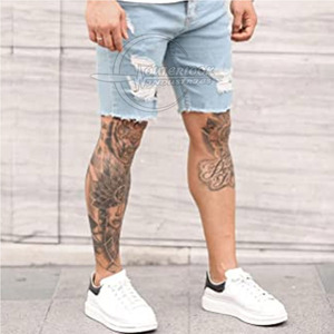 Short en jean en coton de haute qualité pour hommes sur mesure longueur au genou avec motif solide taille moyenne vente en gros en ligne - Product Image 3