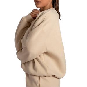 Sudaderas con capucha de mujer de 500gsm de alta calidad, sudaderas esenciales de cuello redondo de manga larga personalizadas para mujer, sudaderas informales cómodas de algodón para mujer - Product Image 2