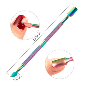 Arc-en-ciel multicolore en acier inoxydable à double extrémité poussoir à cuticules ensemble de dissolvant Gel vernis à ongles Triangle grattoir pour le soin des ongles - Product Image 2