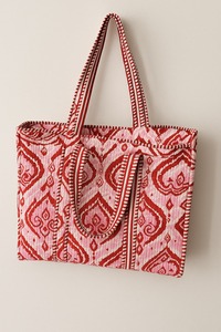 กระเป๋าผ้าฝ้ายลายดอกไม้สีขาวแดงเป็นมิตรกับสิ่งแวดล้อมการซื้อของชำอย่างยั่งยืนงานแฮนด์เมดของศิลปินโบฮีเมียนขนาดใหญ่ - Product Image 3