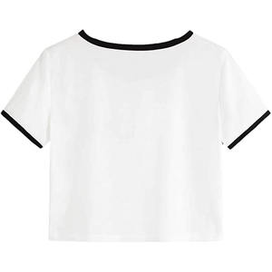 Summer New Fashion Crop T-shirts Pour Femmes Coton Léger Matériel Rond O-Neck Design OEM Personnalisé LOGO - Product Image 2