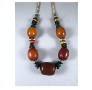 Collar llamativo grueso naranja y azul marino Estilo budista y Ángel ecológico Compre un gran collar artesanal natural - Product Image 4