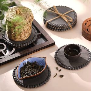 Posavasos de madera de acacia natural, juego de posavasos redondo con cuentas, lote de 6 unidades - Product Image 5