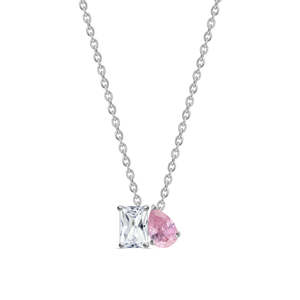Collier Diamant Toi Et Moi Pendentif CZ Rose avec Chaîne en Argent - Product Image 1