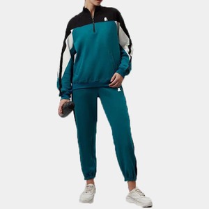 Conjunto de chándal con cremallera de bloque 100% de color algodón 2026 para mujer, ropa de calle de invierno transpirable, chándal con logotipo frontal, cierre 2 en 1 - Product Image 3