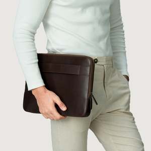 Baxter 17 <b>Inch</b> Vintage Brown Laptop Sleeve Genuine Leather and PU Slim Modern Sling Carrying System Soft Protective for Work - Product Image 5
