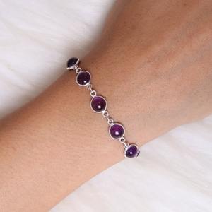 Bracelet tennis en améthyste pour femme, argent sterling 925 plaqué or, forme de cadenas, style bohème, tendance, fait main, cadeau certifié - Product Image 4
