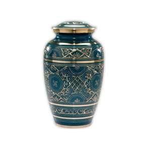 Urne funéraire métallique faite à la main pour les services funéraires Urnes de cendres pour adultes gravées en noir royal à vendre - Product Image 3