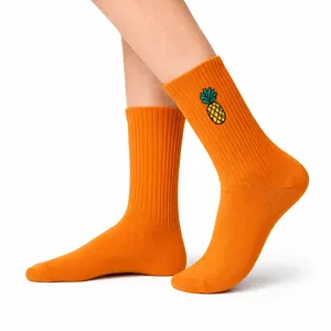 Unisex <b>Orange</b> Pineapple Embroidered Sports <b>Socks</b> Customizable Logo Digital Printing Anti-Bacterial Sweat Features for Autumn - Product Image 2