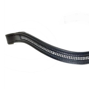 Banda acolchada para la frente con forma de onda de cuero negro de primera calidad para caballo con cristales transparentes de 2 filas - Product Image 2