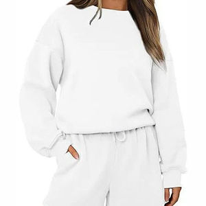 Nuevo Jogger Jumper Entrenamiento personalizado Mujeres Crop Top Sudadera de gran tamaño Mujeres Sudadera suelta Sudadera y pantalones cortos acampanados Conjuntos - Product Image 1