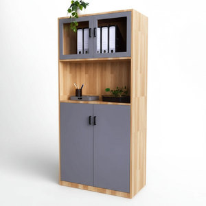 4-Tier Contemporary Rubberwood Filing Cabinet with Glass Doors Adjustable and Lockable for Bedroom or <b>Workshop</b> Use - Product Image 1