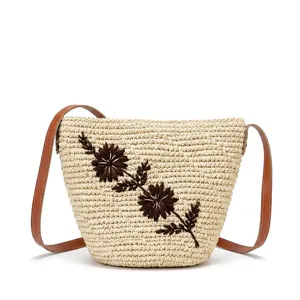 Bolso de Hombro de Paja Tejido a Mano, Bolso Tipo Clutch con Cremallera Bordada, Bolso de Moda Bohemia para Mujer - Product Image 2