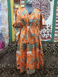 Robe tunique en coton décontracté pour femmes Jungle Safari imprimé élégant indien Orange vif caftan vêtements d'été robe longue confortable - Product Image 5