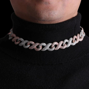 Alta calidad 16mm dos tonos Miami Hip Hop Bling rapero collar VVS claridad diamante Natural infinito Iced Infinity cadena cubana - Product Image 1