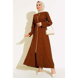 หิน Abaya ซิปรายละเอียดในสีน้ำตาล - Product Image 2