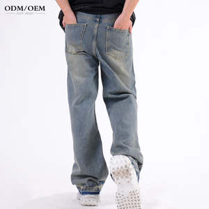 Pantalones Vaqueros de Mezclilla de Pierna Ancha y Corte Recto para Hombre, Estilo Holgado, Lavado Medio Otoñal, Logotipo Personalizado OEM, Método de Tejido de Punto, Tallas Grandes - Product Image 3