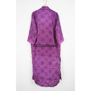 Robe Kimono en Soie Fait Main pour Femme, Col en V, Cordon de Serrage, Décontractée, Printemps/Été/Automne/Hiver, Manches Longues, Patchwork - Product Image 5