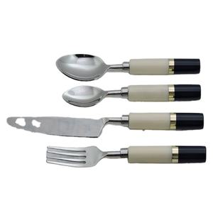 Ensemble de couverts 5 pièces design moderne en résine noire et blanche faite à la main avec lame en acier inoxydable ensemble de couverts jetables durables - Product Image 1