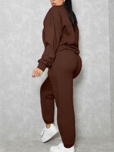 Survêtement 2 pièces surdimensionné pour femme avec pull à manches longues et sweat à épaules tombantes bouton sweats à capuche décorés pantalons de survêtement - Product Image 5