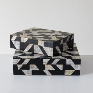 Ensemble de 2 boîtes à bijoux rectangulaires de différentes tailles, mallette de rangement en bois au design élégant pour l'organisation de bijoux - Product Image 5