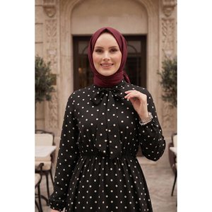 Vestido de lunares estilo modesto con cuello tipo bufanda, transpirable, tallas XS-XL, con cremallera decorativa, sin tirantes, para el día a día y festividades, con aberturas, color negro. - Product Image 2