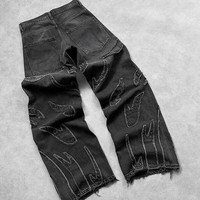 Pantalon de jogging unisexe en toile épaisse, taille haute, déchiré et usé, grande taille, 100% coton, look tendance
