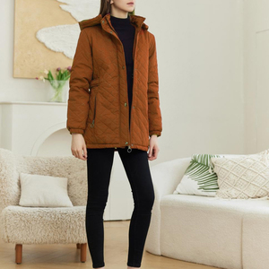 Button Pockets Zippers WOMEN Custom Logo Breathable <b>Jacket</b> Cotton Filling 100% Warm Fitted Down Stylish Removable Hood genuine - Product Image 2