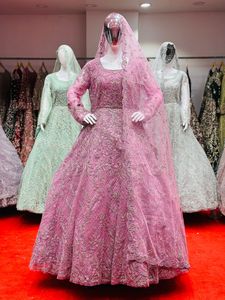 Vestido Anarkali largo étnico indio para mujer, ropa de fiesta, adultos, bordado elegante, red Dupatta hecha de Material de red - Product Image 5