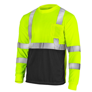 Hi Vis Long Sleeve T-<b>Shirts</b> Reflective Safety Stripes Custom Workwear Uniforms High Visibility Fluorescent 100% Polyester tshirt - Product Image 2